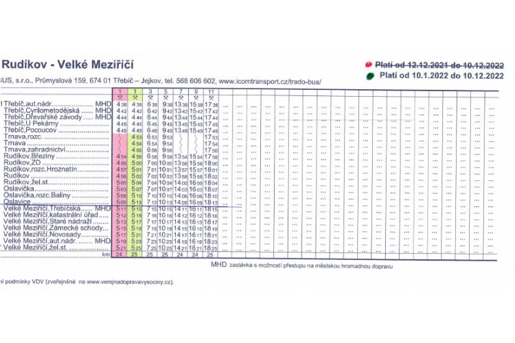 Změna jízdního řádu od 10.1.2022